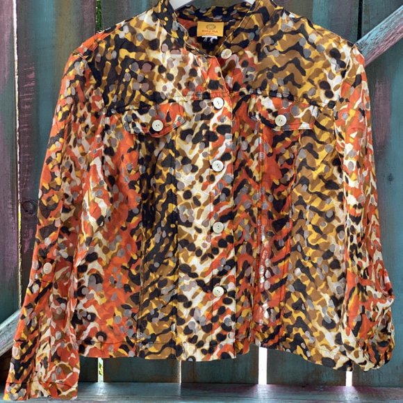 RUBY Rd Petite Linen Blend Multicolor Camouflage Short Jacket M - Picture 12 of 17